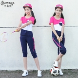 少女2016夏装新款初中学生韩版少女休闲运动套装短袖T恤两件套