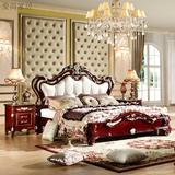 欧式双人床美式深色实木床法式1.8米高箱储物婚床新古典奢华皮床