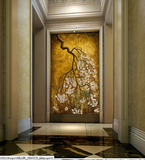 臻心家居  大型壁画 白色花卉复古抽象花枝玄关 走廊墙纸壁纸