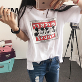 香港代购 韩版女装2016修身显瘦打底衫上衣卡通米奇字母短袖T恤女