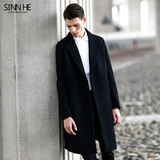 SINN-HE 2015秋冬季新款羊毛呢大衣男黑色中长款呢子大衣羊绒外套