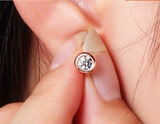 高级定制钻石耳钉耳环 18K白玫瑰金包镶男女款单钻耳钉 超显钻