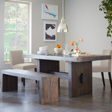 美式复古长形办公泡茶桌做旧会议桌简约现代洽谈桌椅组合实木桌凳