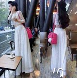 2016春装新款韩版夜店女装蕾丝长袖上衣+大裙摆高腰半身长裙套装