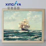 大海古帆船一帆风顺装饰画地中海风格欧式复古实木画框高清仿油画