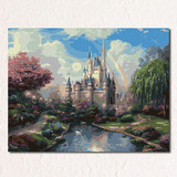 数码彩绘油画手绘手工欧式古堡风景梦幻古堡别墅大幅装饰数字油画