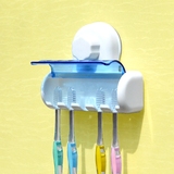 卫生间壁挂粘贴式5口牙具盒子创意强力吸盘牙刷架吸壁防尘牙具座