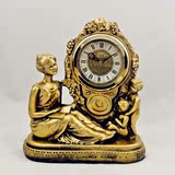 DHS正品古董钟表静音座钟金色创意工艺客厅卧室高档玻璃钢钟表