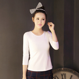 韩国新款纯色长袖T恤女套头圆领修身显瘦百搭打底衫女式上衣潮款