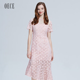 Oece2016夏装新款女装 淑女蕾丝连衣裙夏女高腰修身裙子162FS135