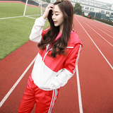 韩版原宿bf学院风运动夹克情侣套装男女跑步休闲外套档风薄款上衣