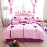 韩国公主床品 全棉粉紫色立体花朵被套 韩式花边床裙四件套