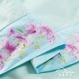 水星家纺四件套纯棉床上用品 正品香水百合全棉蓝色被套床单4件套