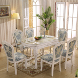 欧式餐桌雕花大理石伸缩餐桌椅组合小户型白色长方形折叠实木圆桌