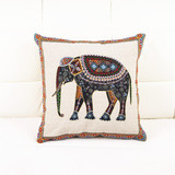 北欧宜家布艺家居时尚卡通动物针织尼龙刺绣大象图案方形抱枕靠垫