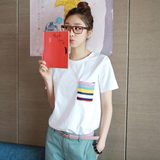 韩国女士短袖T恤女式丅恤半袖t衫潮纯棉口袋宽松休闲夏装学院风装