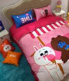 热卖韩国LINE三四件套全棉布朗熊可妮兔床上被套纯棉床单床笠床上