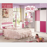 儿童家具套房组合女孩 粉红色简约现代1.2/1.5米青少年卧室公主床