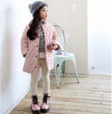 韩国童装女童冬装新款加厚粉色中长款棉服韩版中大童加绒保暖棉衣