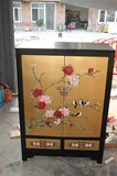 中式实木彩绘做旧仿古典家具蝴蝶图二屉二门玄关储物柜