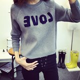 YRHG2015秋冬新款韩版圆领套头纯色长袖字母提花打底针织衫女毛衣