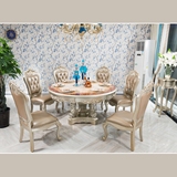 欧式实木餐桌椅组合套装一桌6椅大理石餐桌转盘圆形餐桌香槟金色