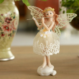 天使摆件装饰品欧式田园树脂娃娃结婚生日礼物 唯美花仙子吹笛子