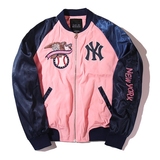 新款MLB外套 韩版学生棒球衫 NY潮流服饰 粉色拼接女夹克秋装薄款
