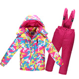 儿童滑雪服套装 男女童防风防水加厚保暖 户外棉衣棉裤外贸原单