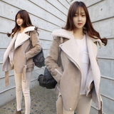 韩国代购2015冬季新款鹿皮绒皮毛一体加厚羊羔毛外套纯色棉服女