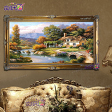 欧式纯手绘油画托马斯花园风景山水有框别墅客厅壁炉天鹅湖装饰画