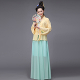 新款古装造型中国风女装改良汉服对襟长袖印花春夏雪纺衫半身裙