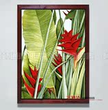 东南亚风格挂画手绘油画客厅卧室玄关装饰画欧式植物有框画芭蕉叶