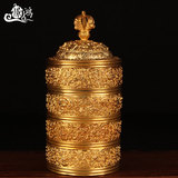 藏传密宗法器纯铜鎏金米盒佛教用品纯手工尼泊尔工艺四层米壶结缘