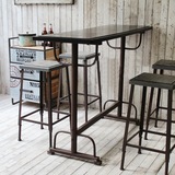 美式乡村实木铁艺吧台桌家用复古休闲咖啡桌做旧餐桌椅 小吧台