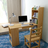 实木电脑桌带书架组合台式家用 儿童学习桌书柜松木书桌写字桌椅