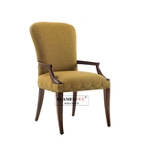 美式新古典餐厅餐椅扶手书椅欧式全实木休闲椅棉麻布艺单椅子定制