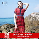 Oece2016夏装新款女装 淑女蕾丝连衣裙夏高腰修身包臀红色TS037