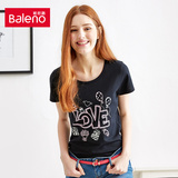 Baleno/班尼路 甜美字母印花圆领T恤短袖 学院风纯棉创意上衣女装