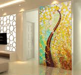 3D立体玄关壁纸壁画走廊过道4D墙纸装饰画挂画竖版欧式油画发财树