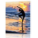 新品数字油画DIY手绘人物海边芭蕾舞蹈大幅风景夕阳客厅装饰画