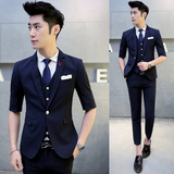韩版中袖西服套装 西装三件套 十色 黑色A470-1-TZ59-P275