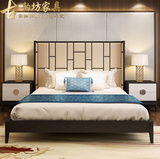 新中式床实木双人床婚床布艺床现代中式样板房酒店家具