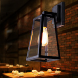 北欧宜家美式乡村户外阳台卧室酒吧餐厅创意玻璃箱铁艺金三角壁灯