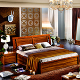 高端柚木纯实木床 1.8米双人床 中式床榻榻米床实木家具特价包邮