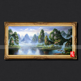 中式装饰画客厅油画纯手绘现代大厅风景山水画壁画玄关有框画032