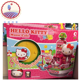 潮昇hello kitty凯蒂咖啡店益智拼装积木女孩拼装发条音乐盒玩具