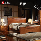 加厚全实木床 中式床 橡木床双人床1.8M 婚床高箱床储物床