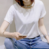菲芳韩国明星同款白色圆领短袖T恤女夏季宽松体恤纯棉韩范打底衫