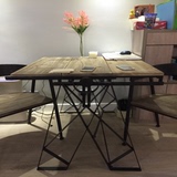 宜家美式loft铁艺实木圆形可折叠餐桌可收纳折叠桌小户型伸缩桌